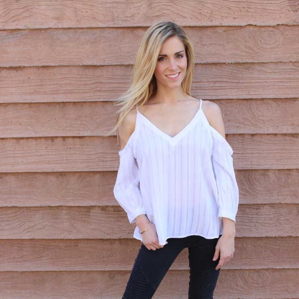 Linen Crisp White Cold Shoulder Top
